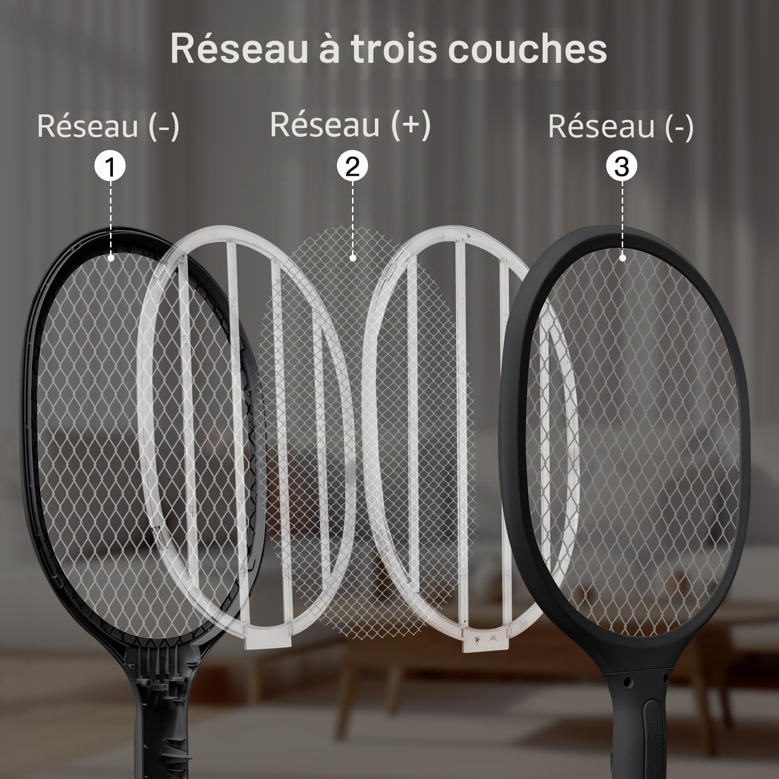 Raquette Electrique Insectes 2-in-1 Anti Moustique Tapette à Mouche 3000V USB Rechargeable