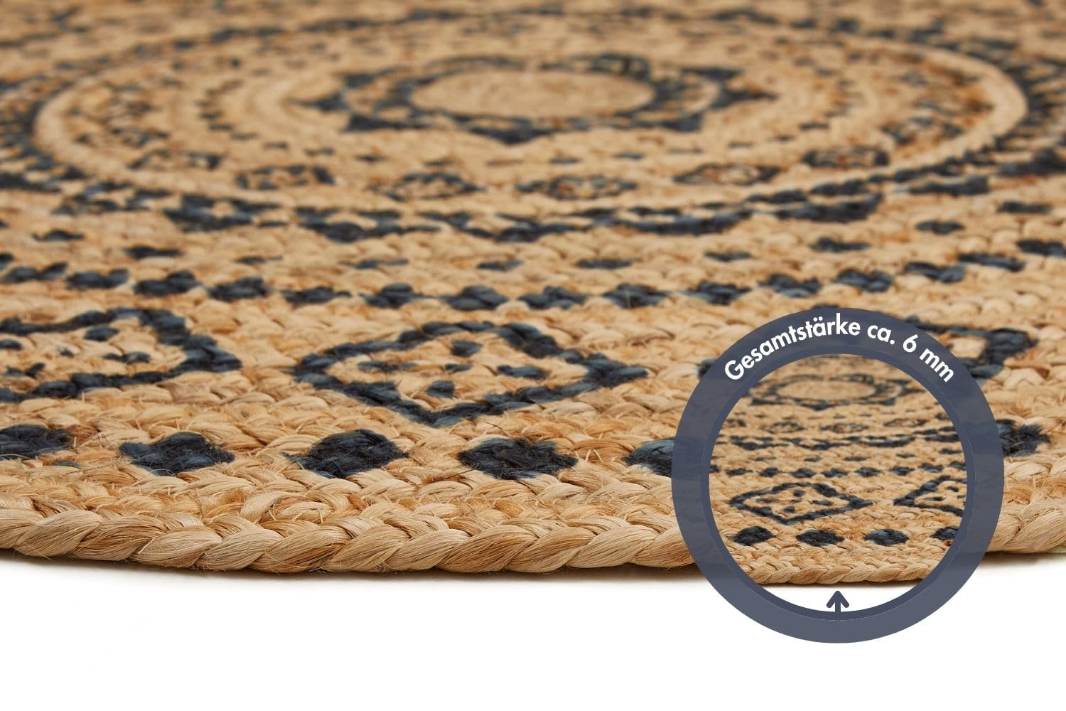 -LUXOR- living Tapis Mamda - Tapis Rond en Jute - Convient également comme Tapis de Chambre à Coucher - Tapis bohème Durable Beige - Tapis de Salon - Produit Naturel 120 cm - Rond - Ornement