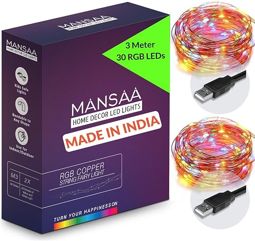 MANSAA Lights for Home Decoration | 18 Months Warranty | 3 Meter, 30 LEDs | Fairy Lights, Diwali Light, Led Lights, String...