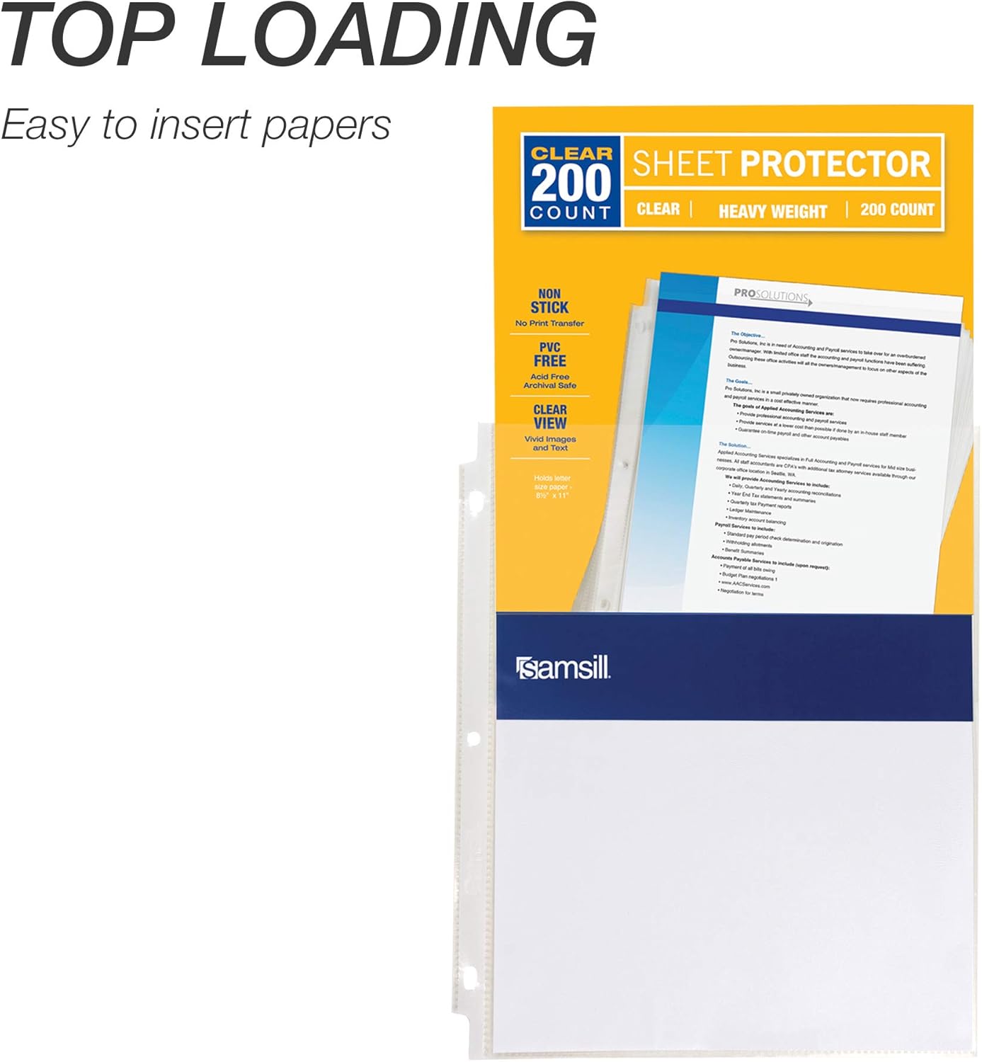 Samsill 200 Pack Heavyweight Clear Sheet Protectors for 3 Ring Binder, Archival Safe, Top Load 8.5 x 11 Inches : Office Products