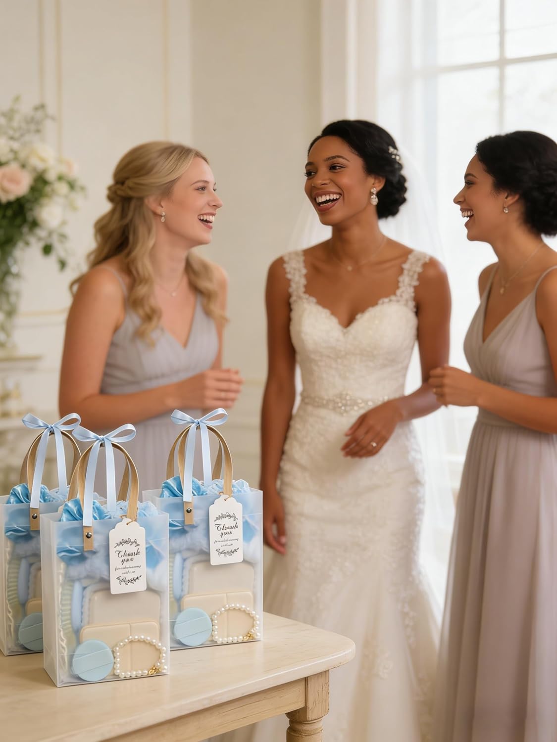 Baby Shower Prizes for Games, 74 Pieces Party Favor Kit with Jewelry Box, Bracelet, Hair Accessories, Compact Mirror, Bath Sponges, Thank You Cards, Gift Bags, 6 Sets (Blue)