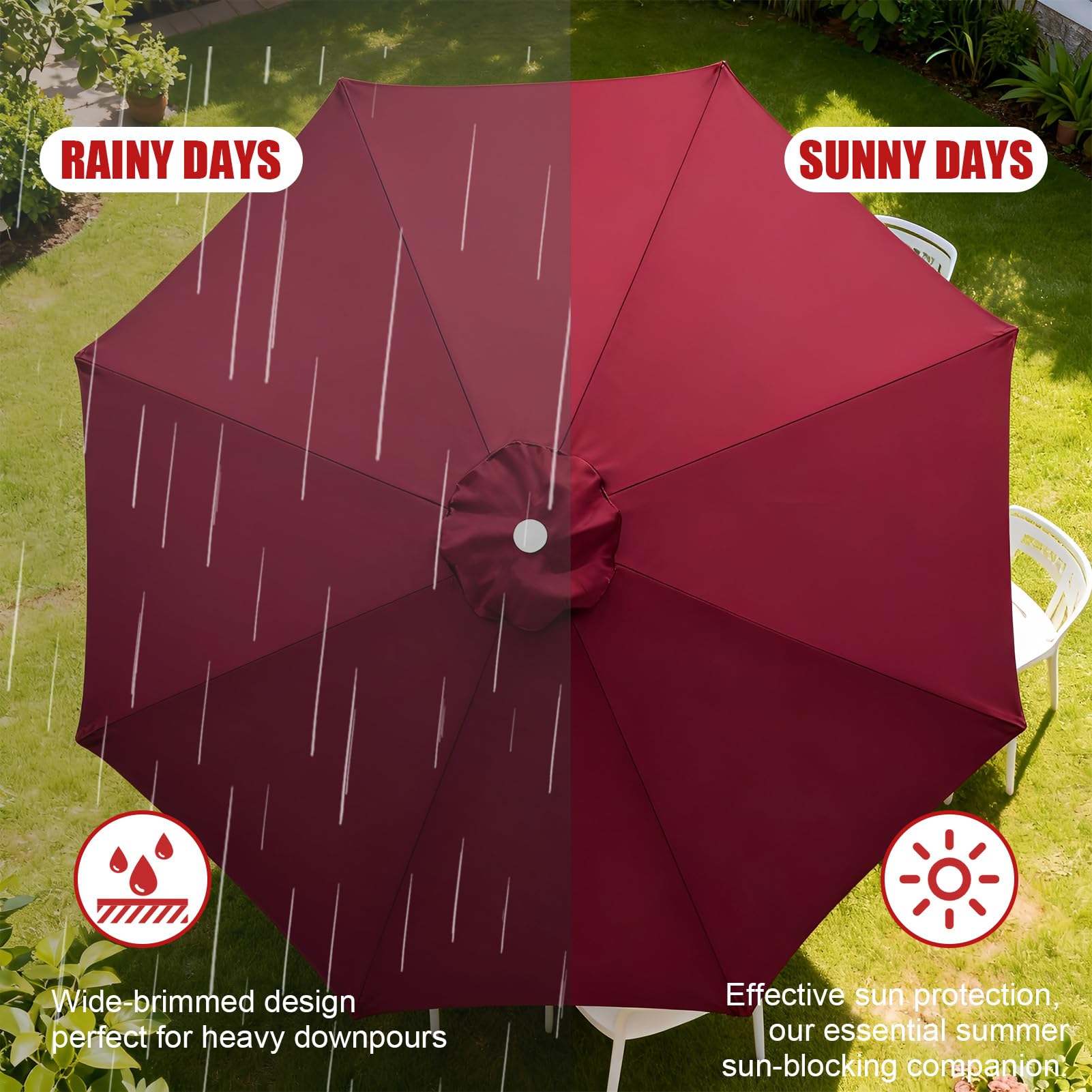 Ombrellone da esterno di ricambio per 8 ombrelloni a costine, protezione UV, 3 m, ricambio per ombrelloni da giardino, piscina, patio, colore rosso vino