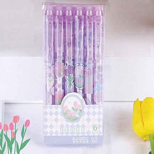 Miniatura 7 de MOZXIRZ 6 bolígrafos de tinta de gel borrables retráctiles, bonitos bolígrafos de flor de 0.020 in, bolígrafos de punta fina, bolígrafos de oficina