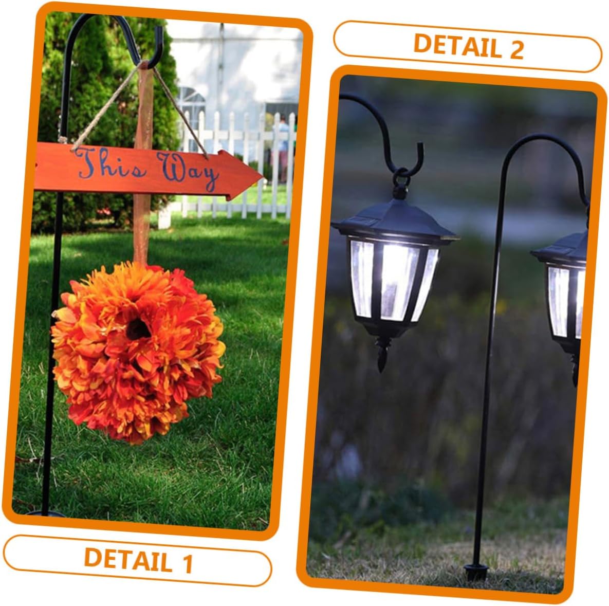 POPETPOP Shepherd Hooks for Outdoor Decorative Iron Solar Garden Stake Base for Hanging Lanterns Wind Chimes and Plant Baskets Vintage Design Sturdy 6-Piece Set