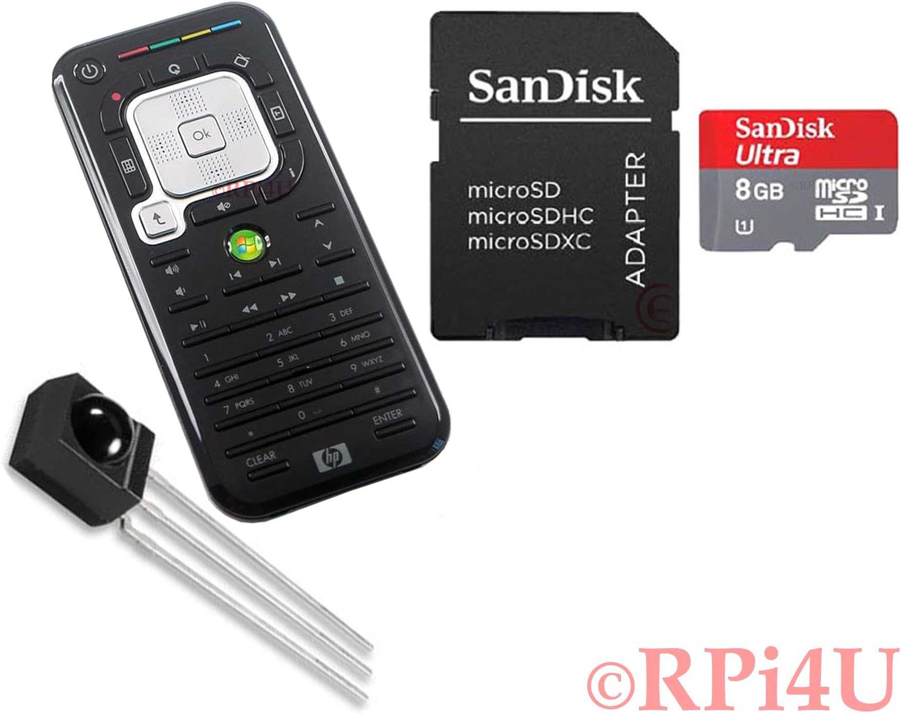 Raspberry Pi 8 GB MicroSD Card with OpenElec XBMC plus Infra Red IR Module and MCE Remote BUNDLE