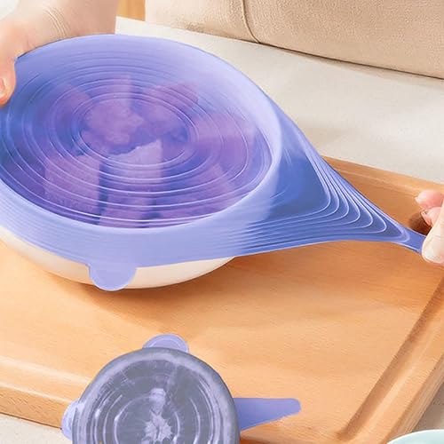Miniatura 7 de Tapas elásticas de silicona reutilizables, 18 fundas elásticas redondas y cuadradas, herméticas y a prueba de fugas, aptas para microondas y