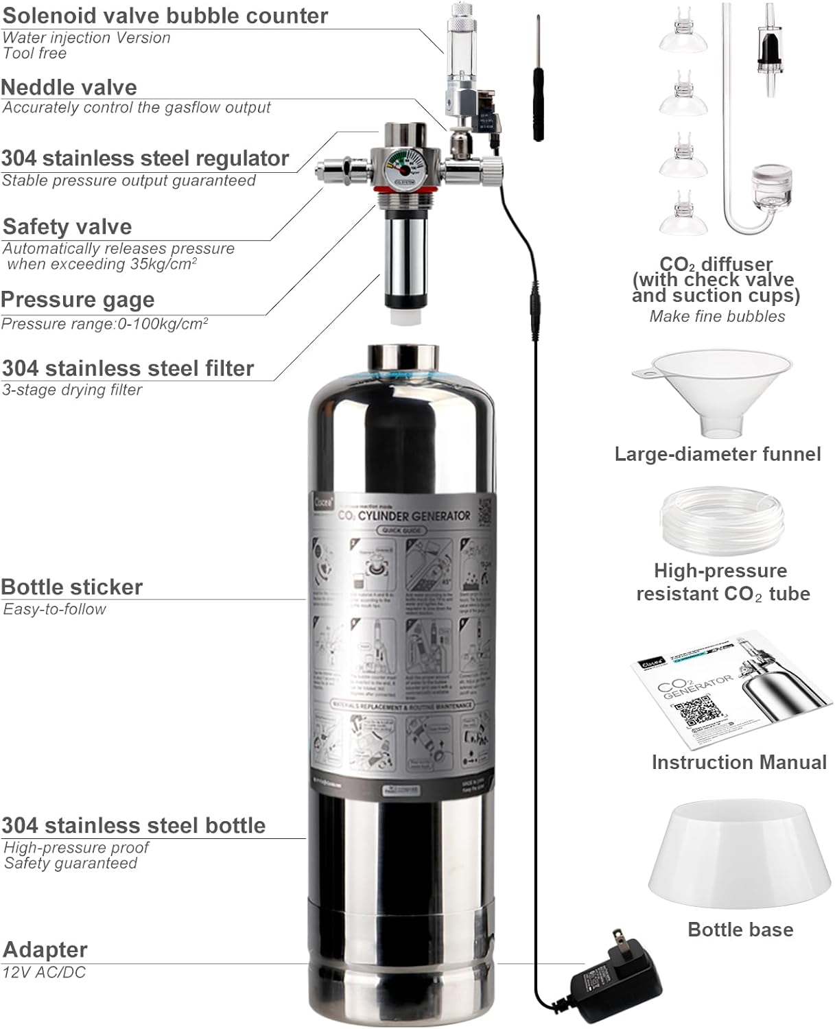 Aquarium CO2 Generator Kit Double Pressurization Enhanced Version, G700S