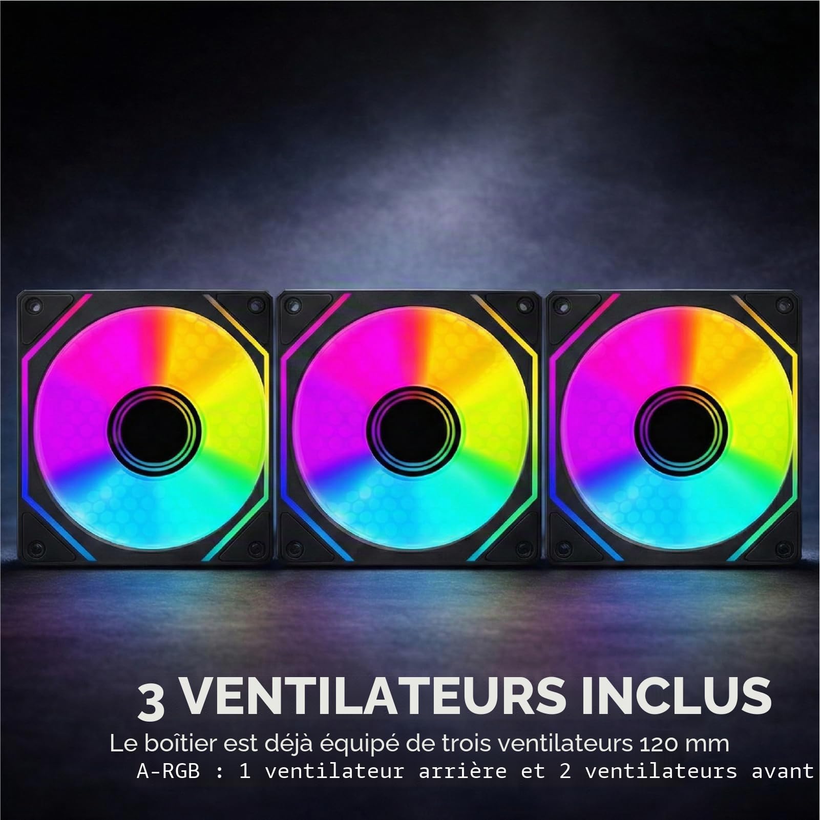 Nuwo Vitra BK100 | Boîtier PC Gaming Micro-ATX Micro Tour | 3 Ventilateurs ARGB 120 mm | Double caméra | Panneau Avant et latéral en Verre trempé | Noir