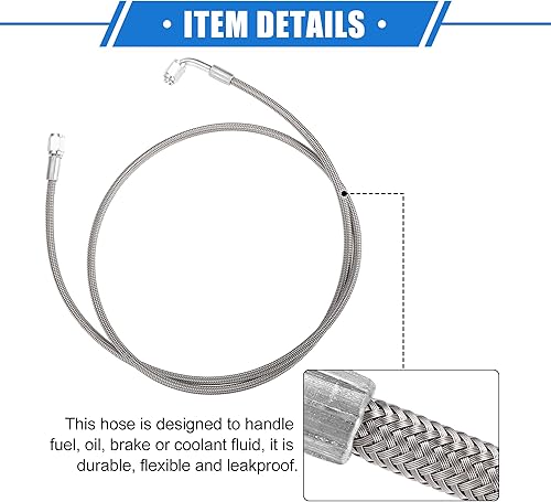 Vista 173 de AN3 - Línea de alimentación de aceite turbo de acero trenzado de 90 grados a extremo de manguera recto, turbocompresor remoto de 24 pulgadas, línea
