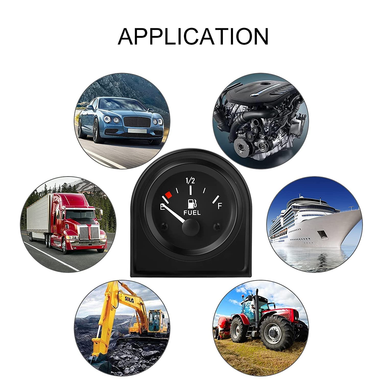 Buy Fuel Level Gauge 2 (52mm) E1/2F Pointer DC 12V Universal Fuel