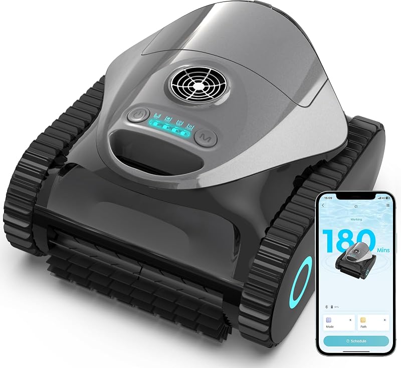 [2026 NEW] BRINBO C1 Pool Robot Vacuum with 180Mins, Titanium Gray | 7-in-1 Cordless Robotic Pool Cleaner with Dual Filters, APP, Wall & Waterline Cleaning, for Inground Pools up to 1,615 Sq.ft