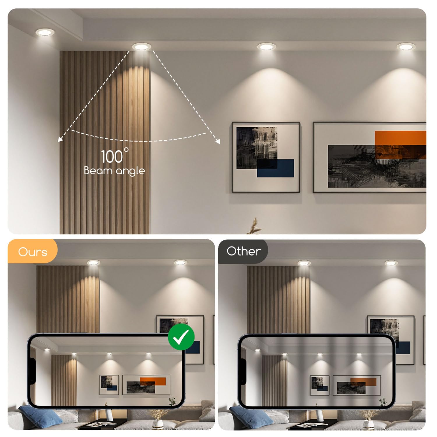 Aigostar LED Spot Encastré, haute luminosité, Spots LED Encastrables Plafond, 9W equivalent 72W incandescence, AC 230V, Lumière naturelle 4000K, pour salle de bain, salon, Ф118-128mm, Lot de 6