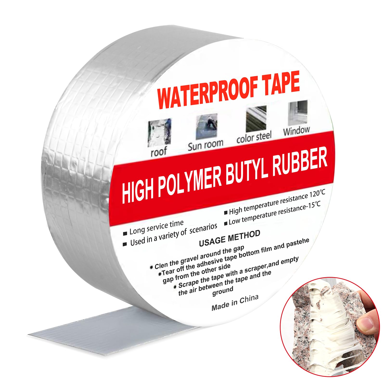 Wodoodporna taśma butylowa 1mx 50 mm x 5m samoprzylepna taśma wodoodporna aluminiowa taśma klejąca - taśma zapobiegająca wyciekom wody do użytku na zewnątrz - super wodoodporna taśma, guma