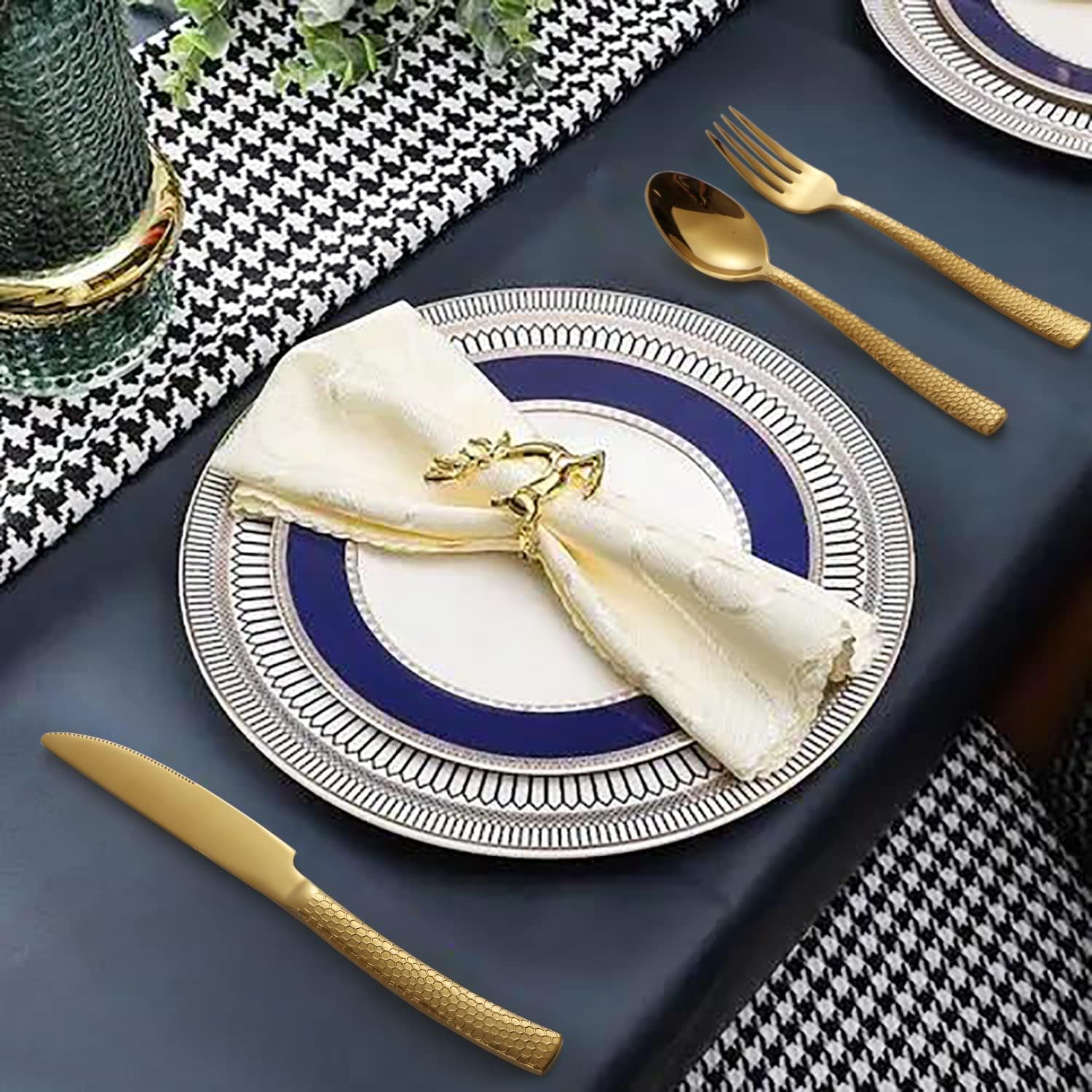 Gold Silverware Set Stainless Steel Flatware Set with Serving Utensils Set Cutlery Tableware for 4 Includes Forks Spoons Knives for Home Restaurant Hotel