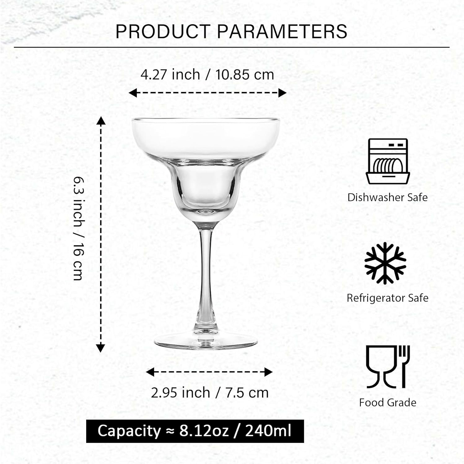 Margarita Glasses Set of 4 - Stemmed Martini Glasses - 8 OZ Coupe Glass - Elegant Cocktail Glass for Parties, Gifts, Housewarming, Weddings, Aniversary