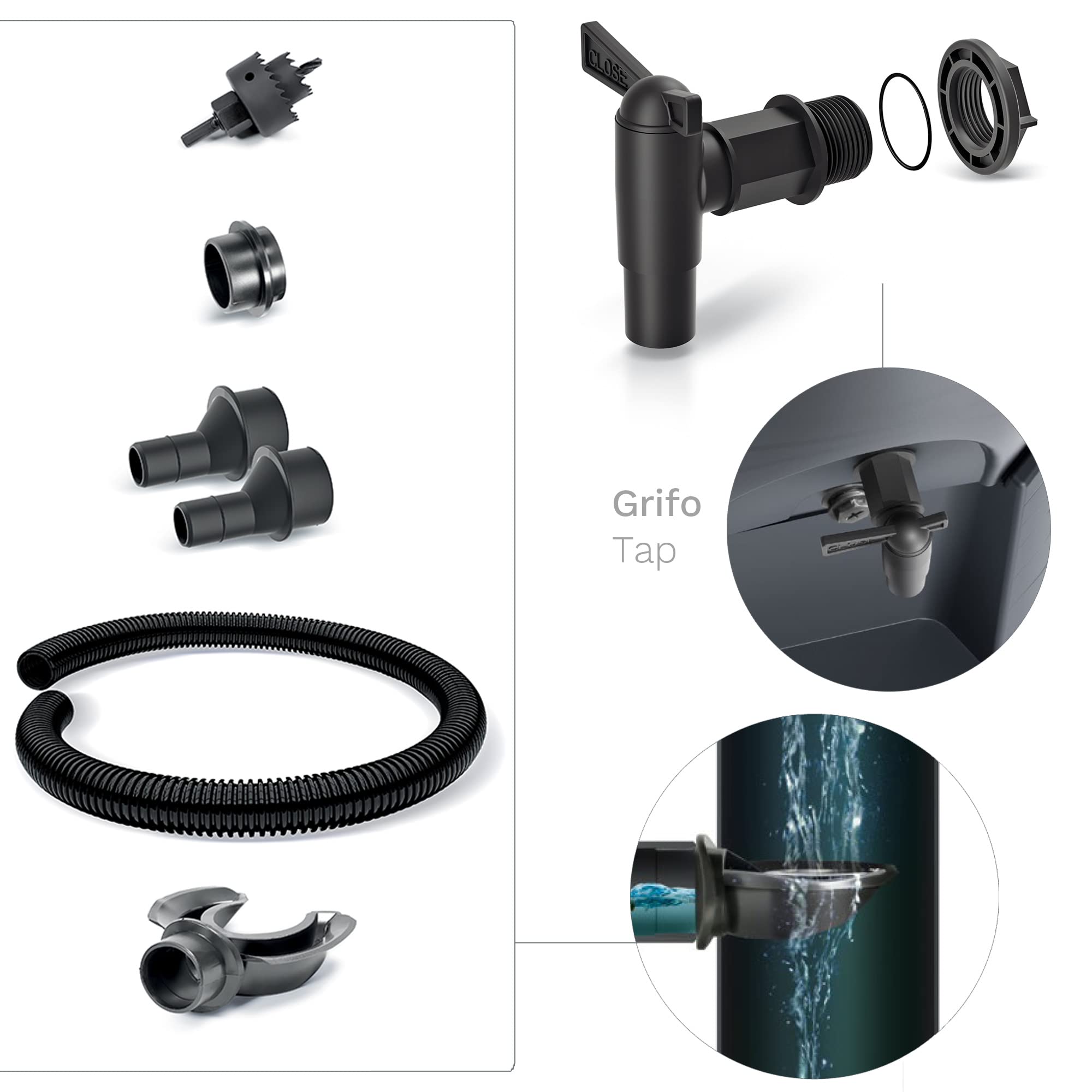 Barril de captación de agua aqua tower 350l., dimensiones (mm) 775x383x1350 + Set de accesorios icanset7