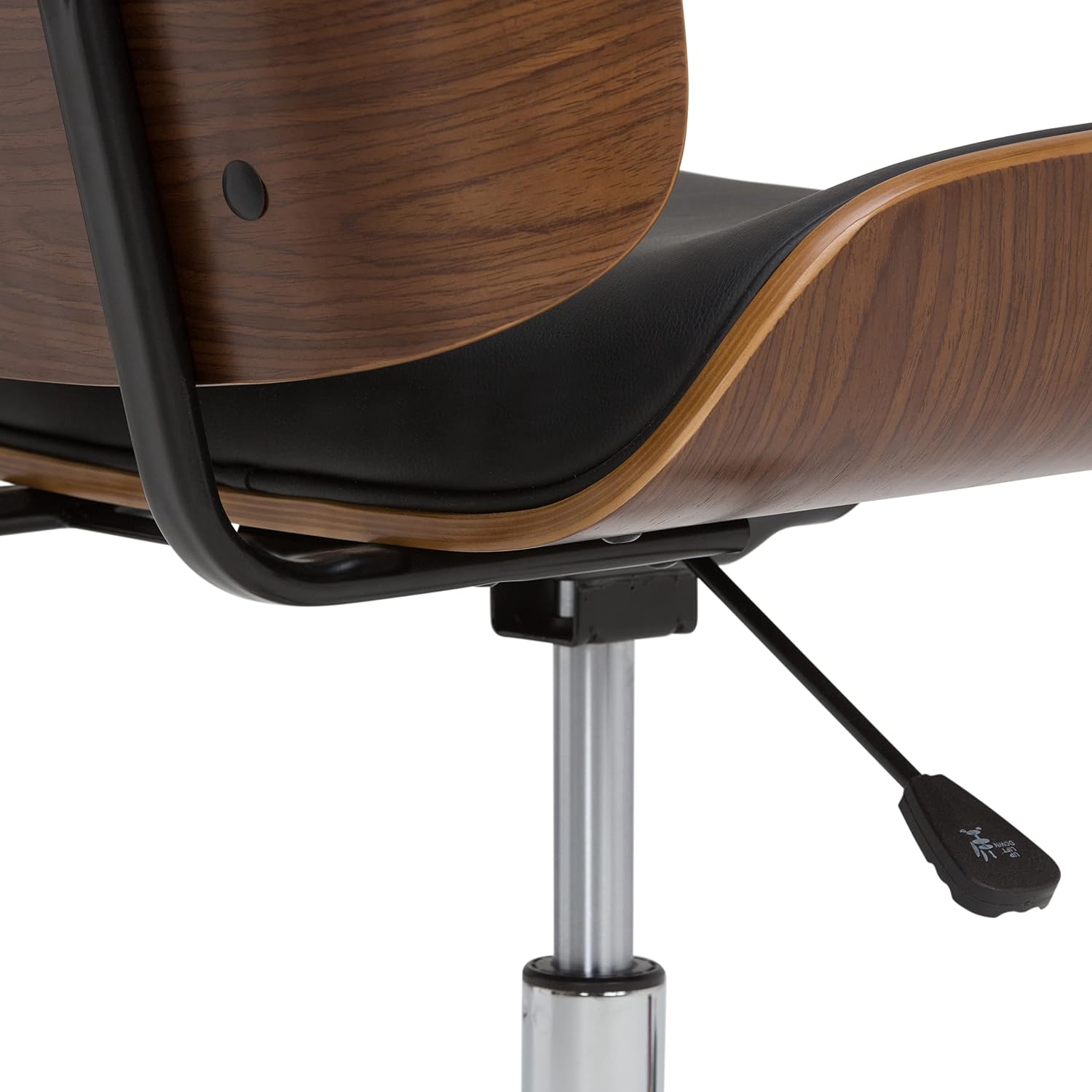 SIMPLIHOME Dax Bentwood Office Chair - 22 inch Wide Bentwood and Chrome Swivel Adjustable Computer Chair in Black and Natural Vegan Faux Leather, Mid Century Modern Desk Chair with Tufted Back