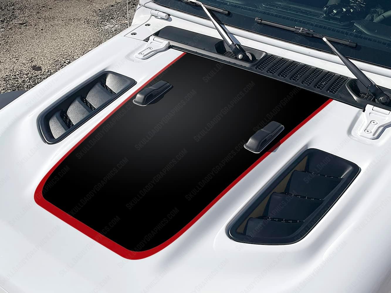 Solid Matte Black Hood Decal to fit Rubicon Jeep Wrangler Gladiator JL JT 2018-2026 (Rubi Red Stripe)