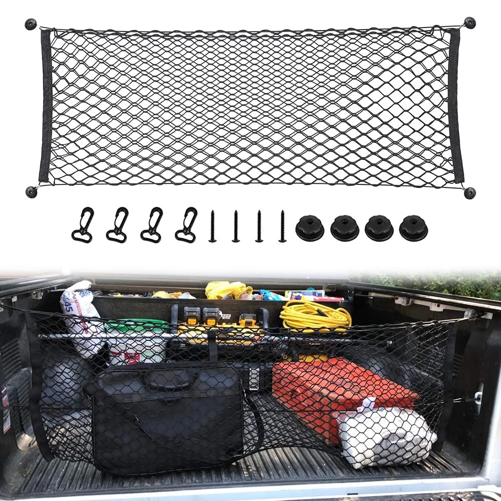 LifronkitTruck Bed Cargo Net Stretchable, Adjustable Cargo Storage Elastic Mesh Net Organizer with Hooks,Truck Bed Grocery Holder with Hooks for SUVs, Cars and Trucks, 47.2x18.1 Inch