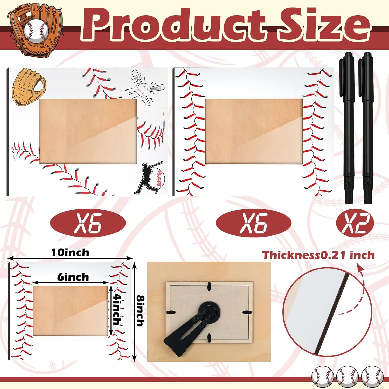 Leinuosen 12 Pcs Baseball Picture Frame Bulk Baseball Senior Night Gifts Wooden Rotating Tabletop Display 4x6 Inch Photo with Acrylic Front & 2 Pens Sports Party Favors for Team Coach Player Fan Mom