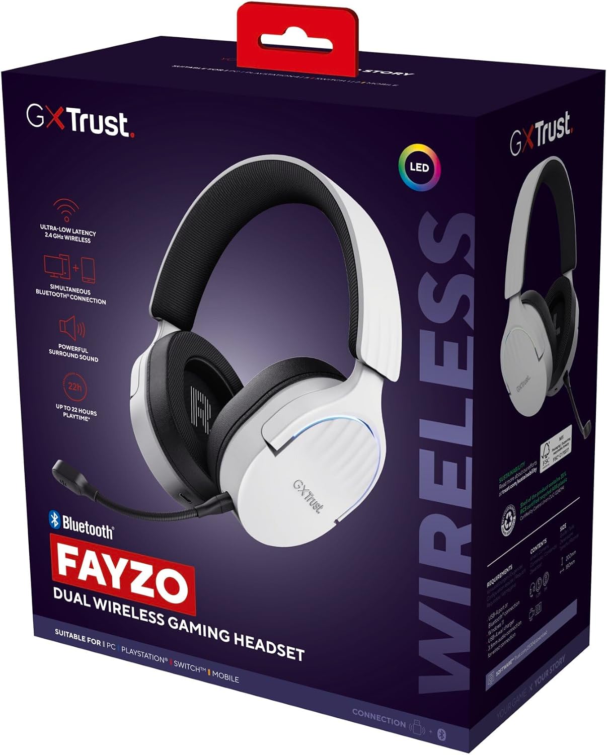 GXTrust 491W Fayzo Cascos Gaming Inalámbricos Bluetooth + 2.4 GHz, 7.1 Sonido Envolvente, Batería de 22 Horas, Auriculares Inalámbricos RGB Over-Ear PC PS5 PS4 Switch – Blanco 20