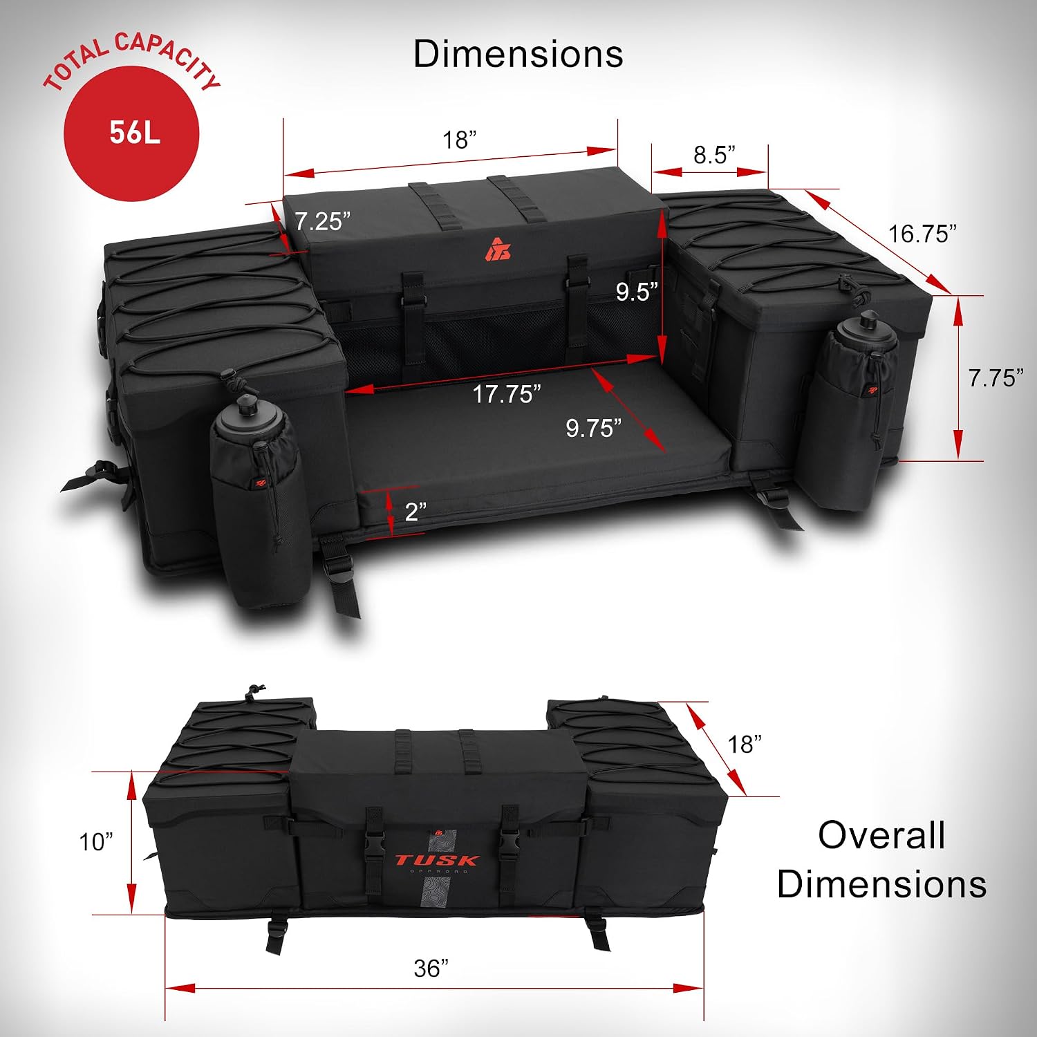 Tusk Trail-Runner ATV Rear Rack Bag - All Weather - Heavy Duty - Padded Seat - Insulated Cooler - Universal Compatible with Most ATVs