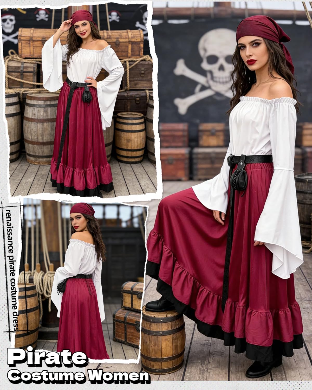 kasahara Renaissance Medieval Pirate Costume Women Peasant Dress Pirate Costume Ren Faire Outfit Renaissance Blouse Skirt