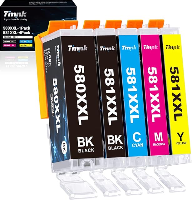 Timink 580XXL 581XXL Ink Cartridges Replacement for Canon 580 581 Ink PGI-580 CLI-581 XXL Ink for Canon Pixma TS6350 TS6250 TR8550 TS6151 TS6150 TR7550 TS705 TS9550 TS9551C (5-Pack)