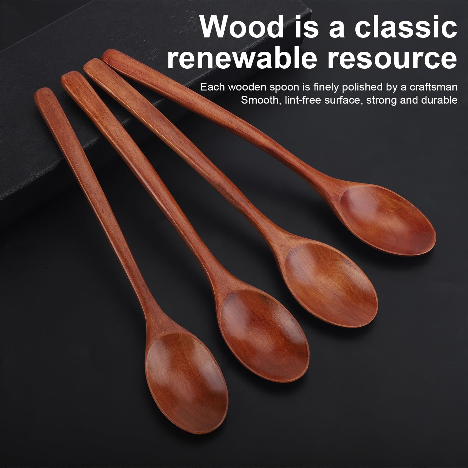 6 Cucharas De Madera De Mango Largo (23,5 Cm) - Para Cocinar, Servir, Café, Miel, Sopa