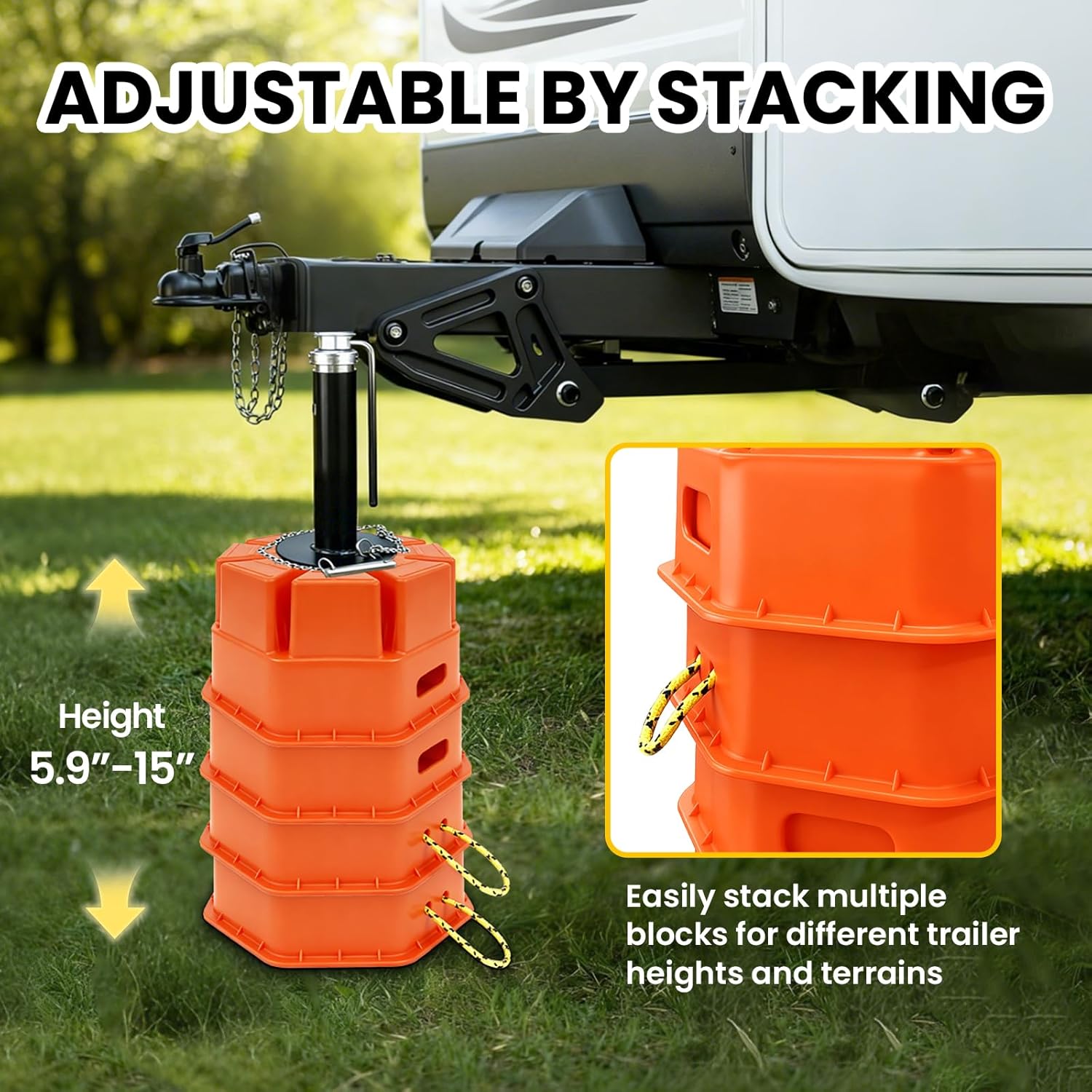 6" H Trailer Jack Block 4 Pack with Bag, RV Stabilizer Blocks for Any Tongue Jack, Post, Foot, Round Square or Scissor Stabilizer, Stackable & Portable, Orange