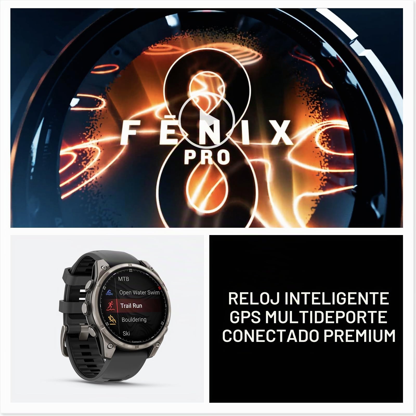 Garmin fēnix 8 Pro, 51 mm, Pantalla AMOLED, Reloj Inteligente GPS multideportivo Conectado Premium, tecnología inReach, Zafiro, Titanio con Correa de Silicona Grafito/Negra | Lente de zafiro, bisel de titanio, GPS multideporte, mensajería bidireccional sa