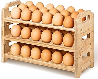 3 Pack Wooden Egg Holder Stackable Egg Storage for Countertop Eggs Collecting Storage Display Rack Holding Up to 54 Fresh Eggs for Chicken, Duck, Turkey Quail