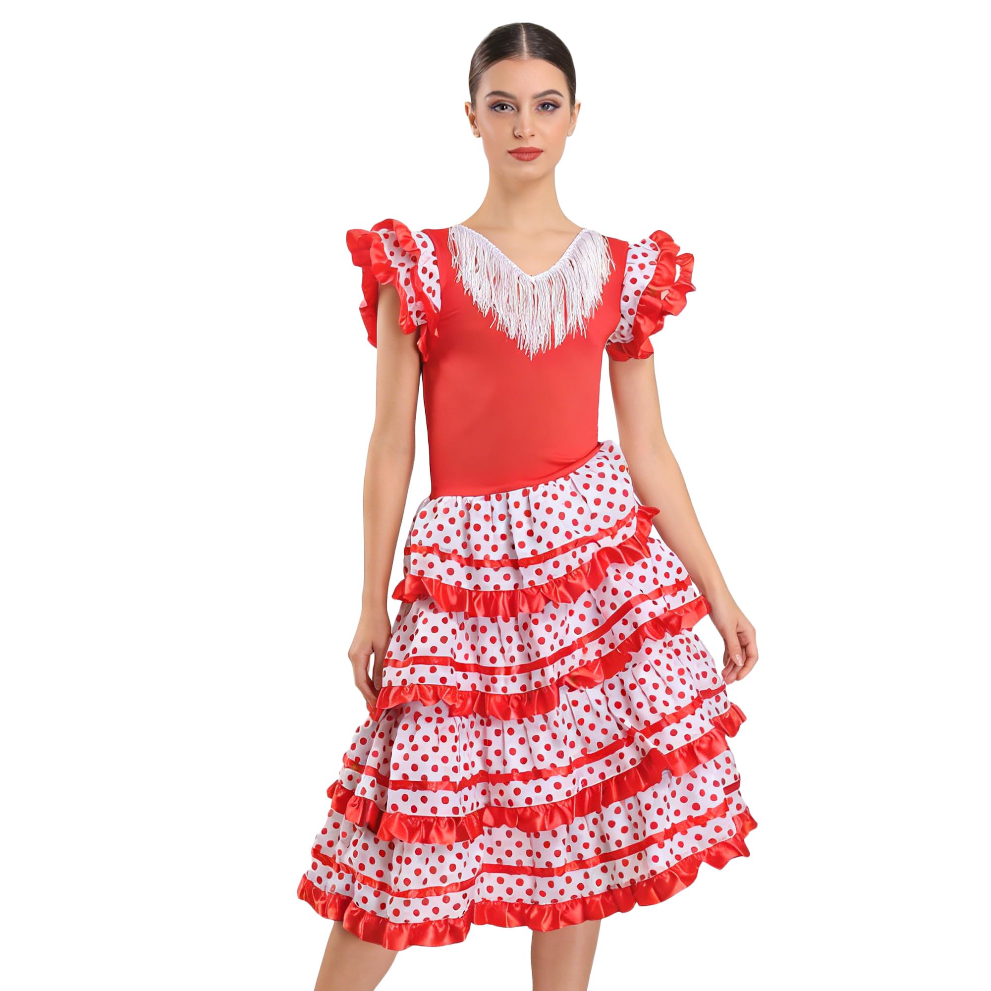 Wildarms Sevillian Costume for Women – Adult Flamenco Dress with Ruffles and Polka Dots – Traditional Andalusian Costume for Fair, Flamenco and Carnival (S)