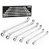 Orion Motor Tech 6-Piece Ratcheting Wrench Set, Metric 8-19 mm Flex Head Ratcheting Wrench Set, Extra Long Ratchet Wrench Set with 72 Tooth Gear & Double Box End