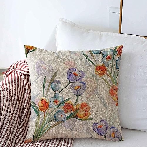 Decorative Farmhouse Square Throw Pillow Cover Linen Seamless Floral Pattern Spring Flowers Primrose Abstract Silk Artwork Wrapping Textures Textile