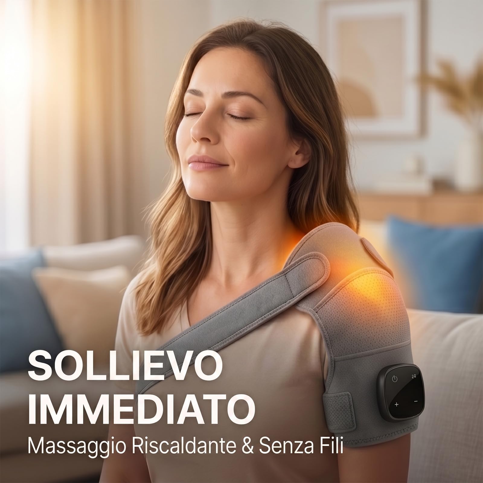 Hewelth Massaggiatore per Spalle Triple Method con Calore e Vibrazione, Senza Fili, Regolabile, per Spalle, Ginocchia e Gambe.