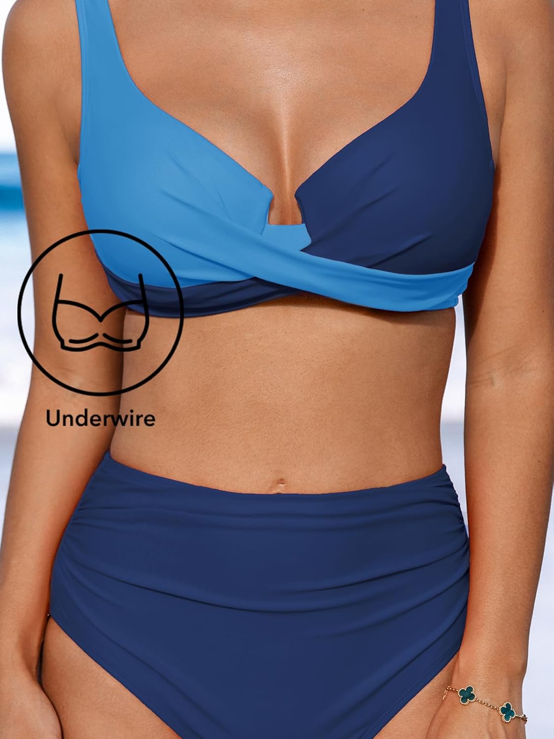 CUPSHE Women's Bikini Sets High Waisted Swimsuit Underwire Adjustable Straps Twisted Hook Full Coverage Bottom