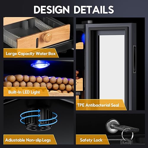 Miniatura 5 de Tylza Humidor eléctrico para cigarros, 25L 170 unidades humidores eléctricos para cigarros con control de humedad y temperatura, higrómetro digital,