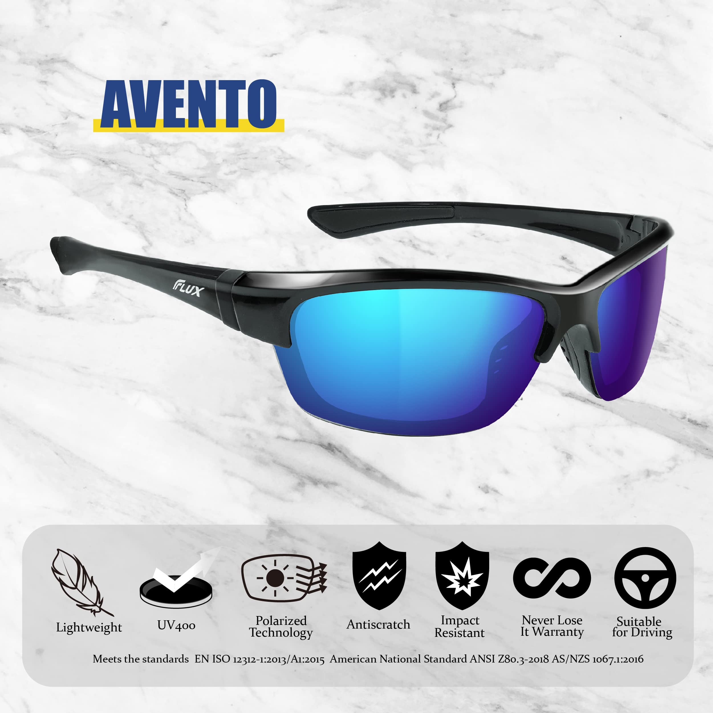 ICECUBE AVENTO Occhiali da sole sportivi polarizzati UV400 con funzione antiscivolo e montatura leggera, per uomini e donne durante la guida, corsa, baseball, golf, sport casual e attività