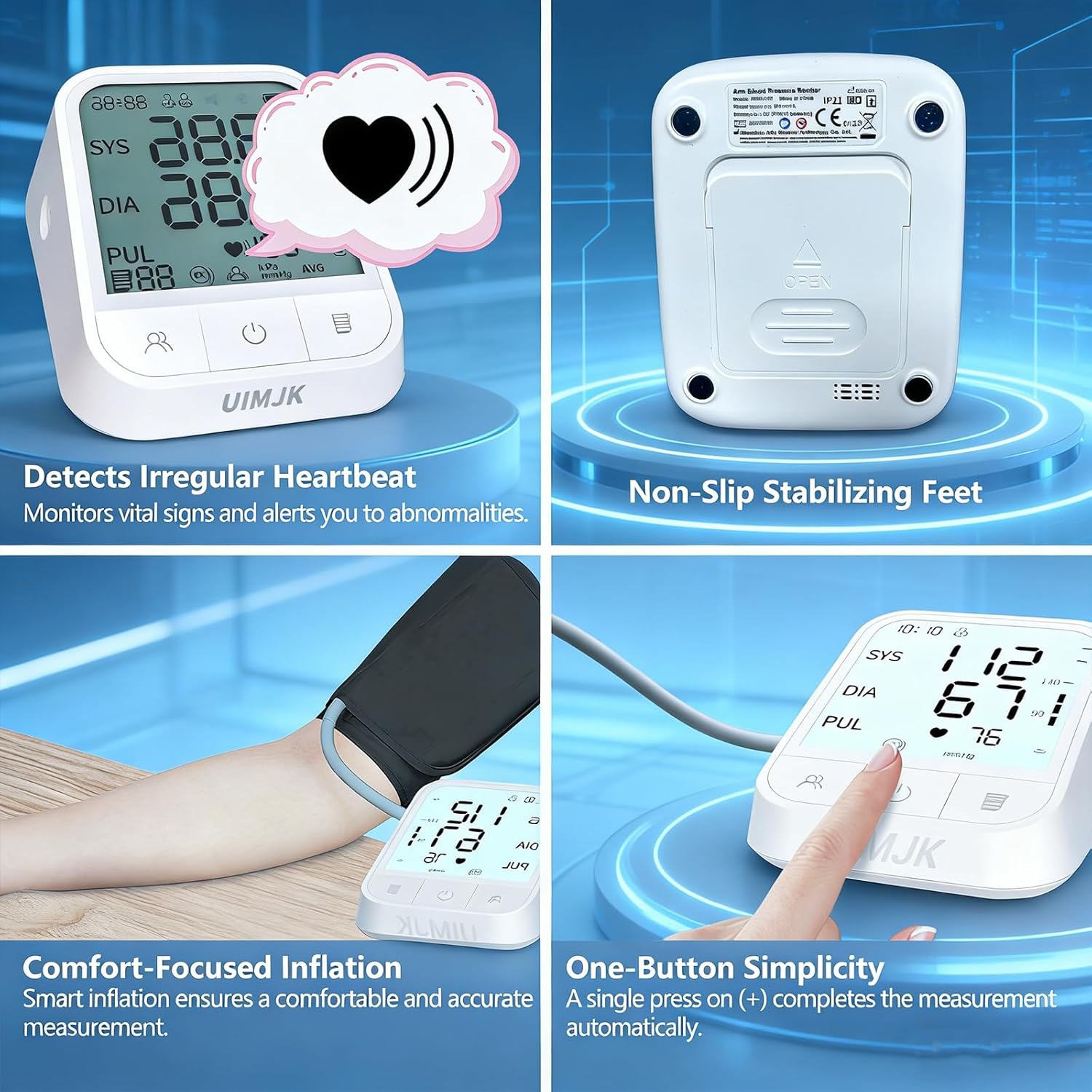 Arm Blood Pressure Monitor, Blood Pressure Monitors for Home use, Upper Arm Blood Pressure Machine with 2x199 Records, 4.3 inch Backlit Large Screen Adjustable Large Cuff 8 to 17 inches