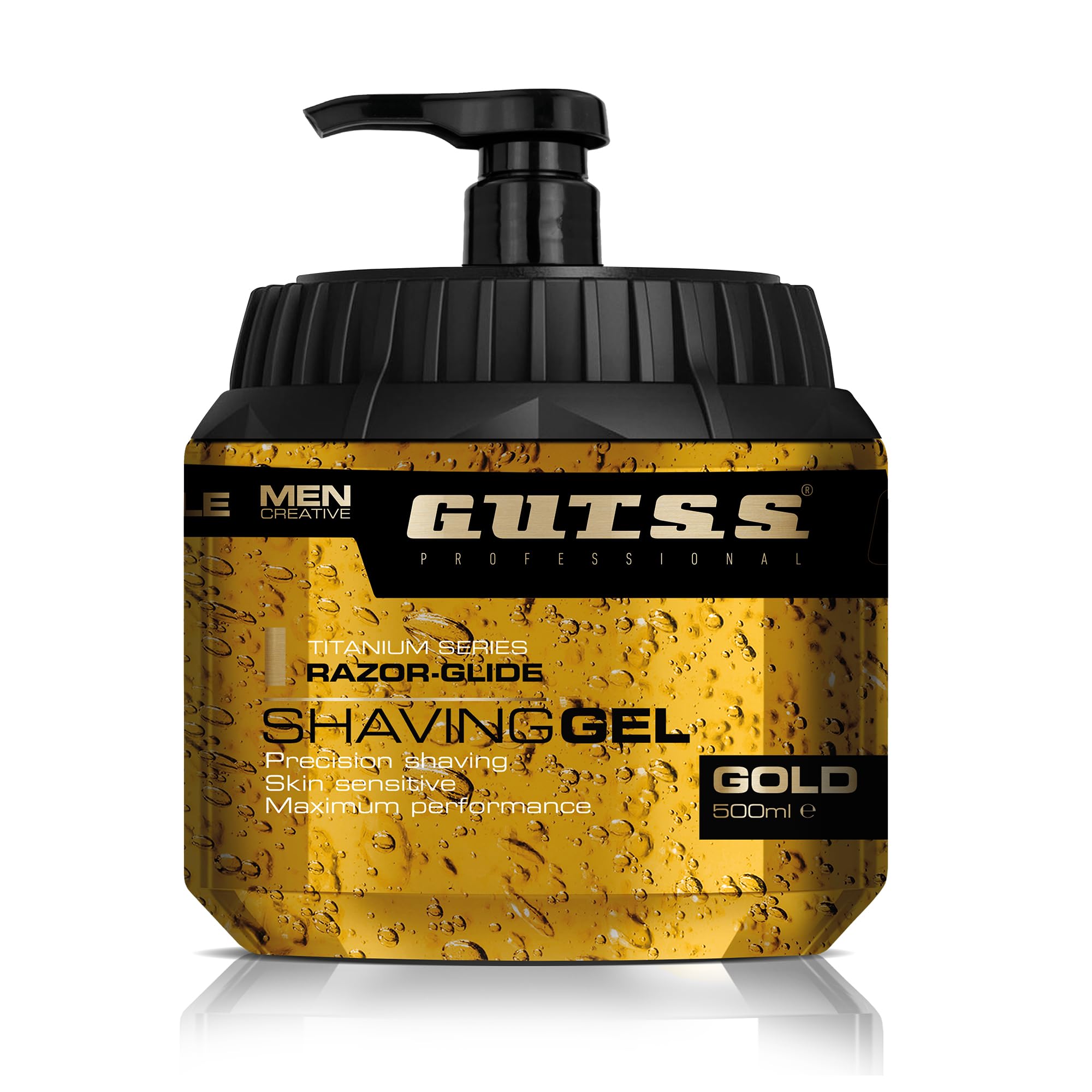 Gutss ProfessionalShaving Gel with Pump for Men- Fresh Active Smooth Shave for Skin Types – Non-Irritating Moisturizing Effect - Soothing Soften Pre-Shaving - Refreshing Fragrance 500ml (Gold)
