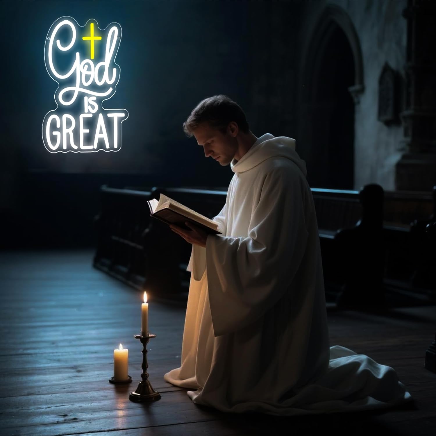God Is Great Neon Sign for Wall Decor Cross Led Light for Bedroom Church,Party Meditation, Easter Christmas,Christening Day Study Home Office Wedding Decor Gifts Size14.2 * 9.1inches(JTD276)