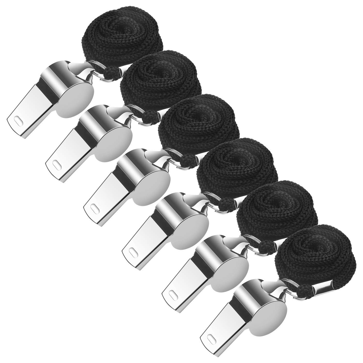 BizoeRade6 Pcs Metal Sport Whistle, Coach Referee Whistle with Adjustable & Removable Lanyard for Football, Basketball, Dog training, Lifeguard Emergency and More