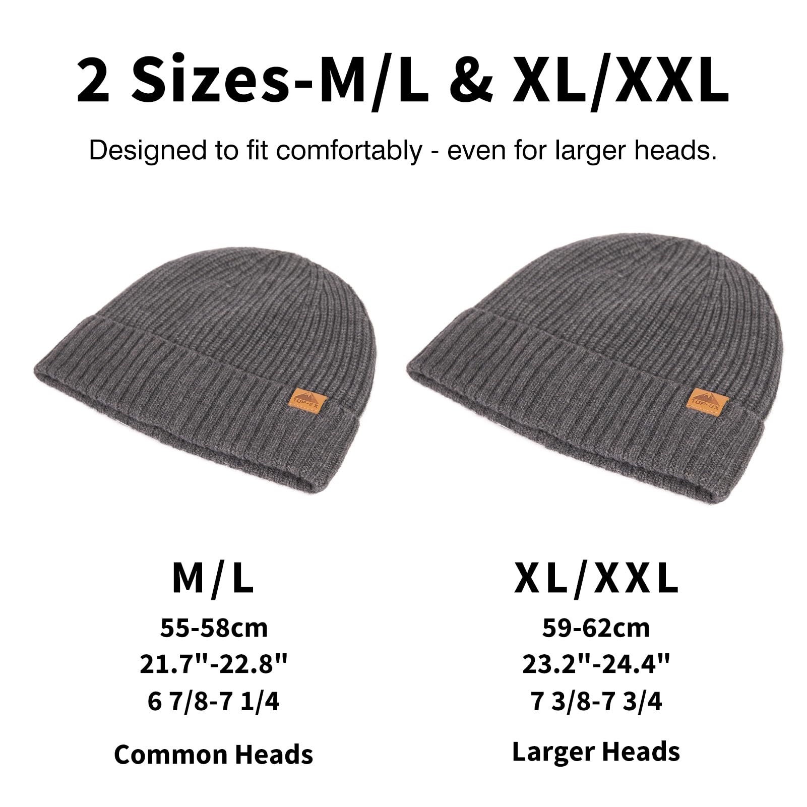 TOP-EX PolarWool Merinowollmütze für Herren, warme Wintermütze mit Fleecefutter, Thermo-Mütze für Herren, mit Bündchen, weiche Wollmütze für kaltes Wetter, Wandern, Arbeit, Geschenke