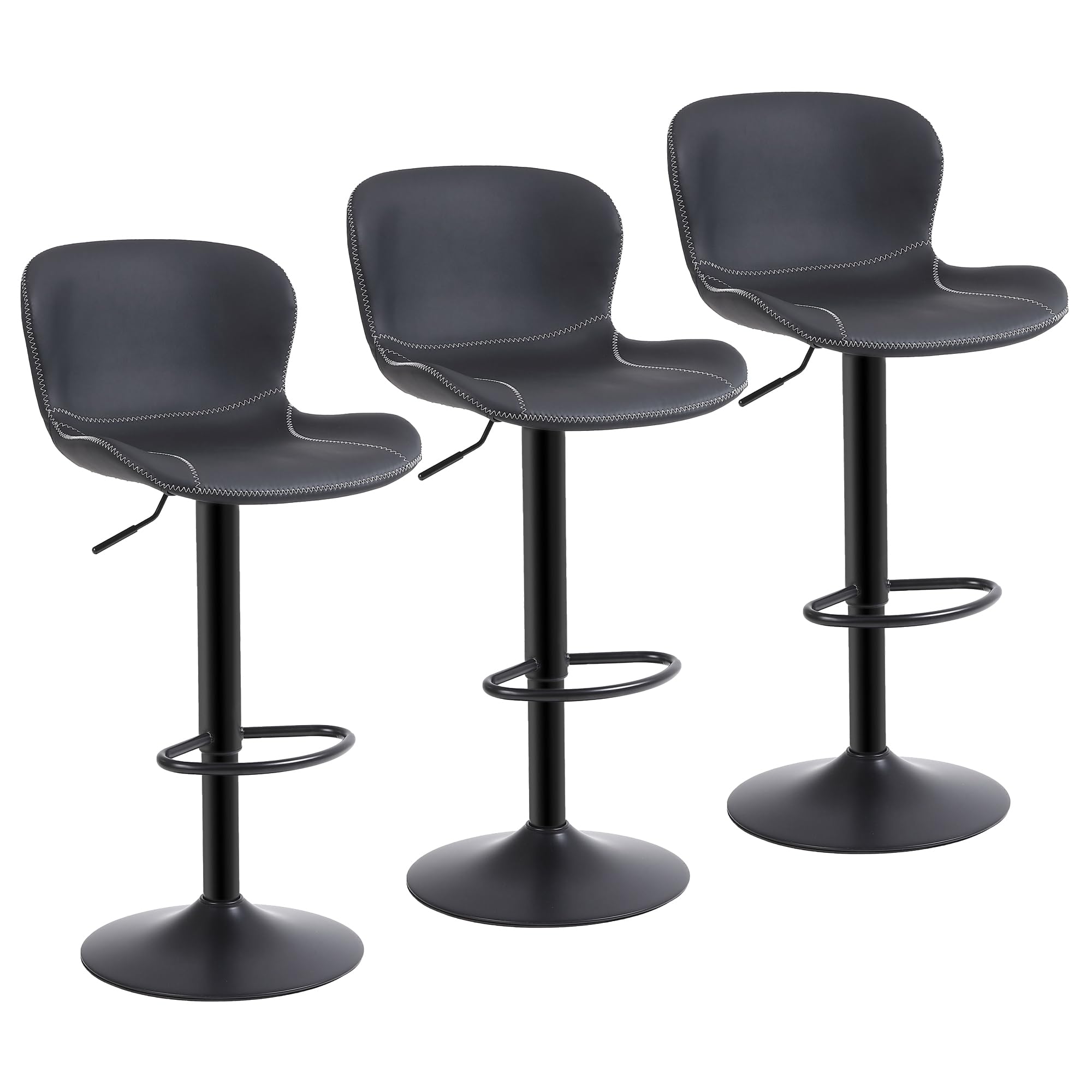 Youhauchair Taburetes Altos de Cocina Juego de 3, Taburete de Bar Regulable en Altura en Cuero PU, Taburete Alto con Respaldo y Reposapiés, Taburete Cocina Giratorio, Moderno, Negro Recycled Claim Standard Blended