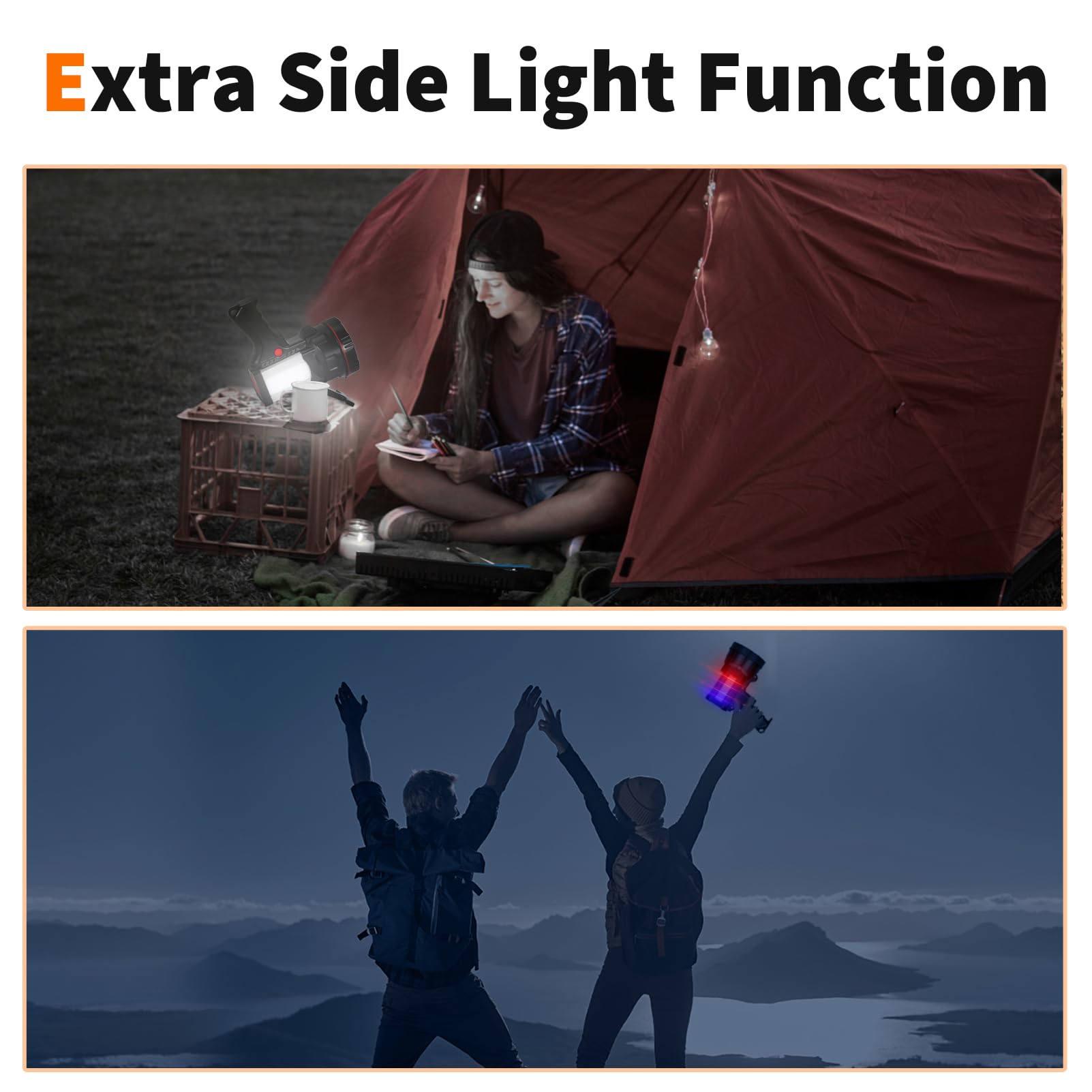 Linterna LED recargable de mano superbrillante de larga duración con cargador de salida USB para exteriores (luz blanca)