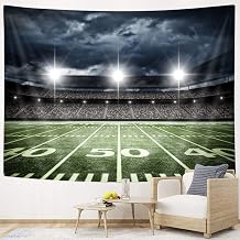 American Football Stadium Tapestry , Sport Field Light Night Soccer Turf Boys Kids Green Grass Dark Black Modern Simple Printed Decoration Tapestry Wall Hanging Bedroom Living Room Dorm Decor,60X40