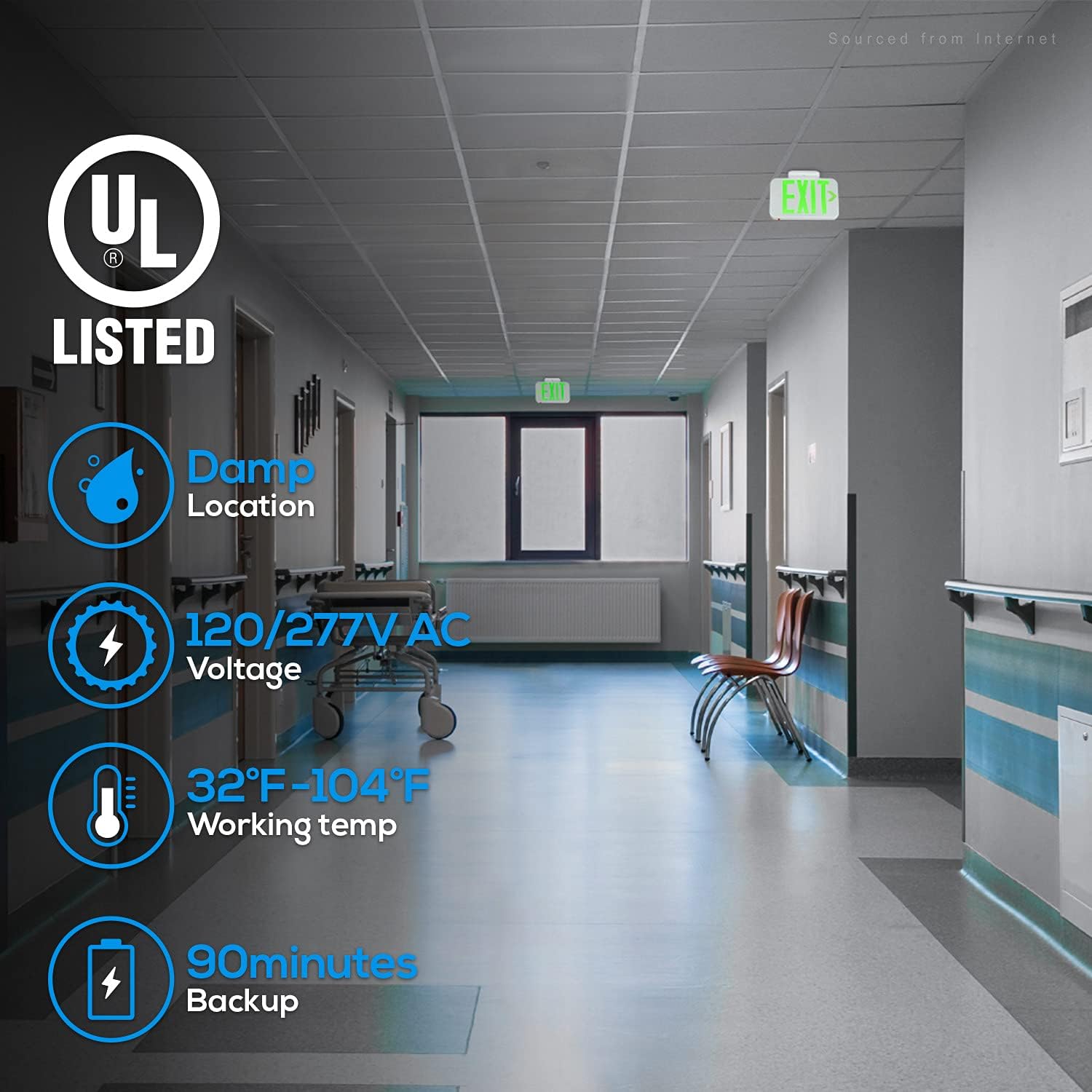 TORCHSTAR Exit Sign Bundle LEONLITE Exit Sign, 2 Pack Emergency Exit Light with Battery Backup, 120/277V, Green & 6-Pack Emergency Exit Sign, LED Edge Lit Exit Sign, Double Sided, 120/277V, Green