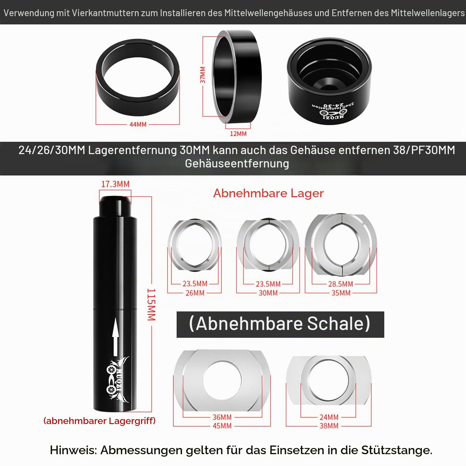 Fahrrad Unterseite Kit Zum Installieren Und Entfernen,Einpresswerkzeug Fahrrad,Professionelles Fahrrad Innenlager Für Innenlager BB86 BB30 BB91 BB92 PF30,Für Fahrradbegeisterte Und Mechaniker(Rot)