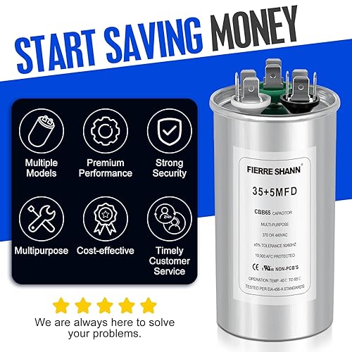 Miniatura 70 de Condensador de 50 uF/MFD para CA, 370 o 440 VCA CBB65 Condensadores redondos de doble carrera para funcionamiento del motor de CA, arranque